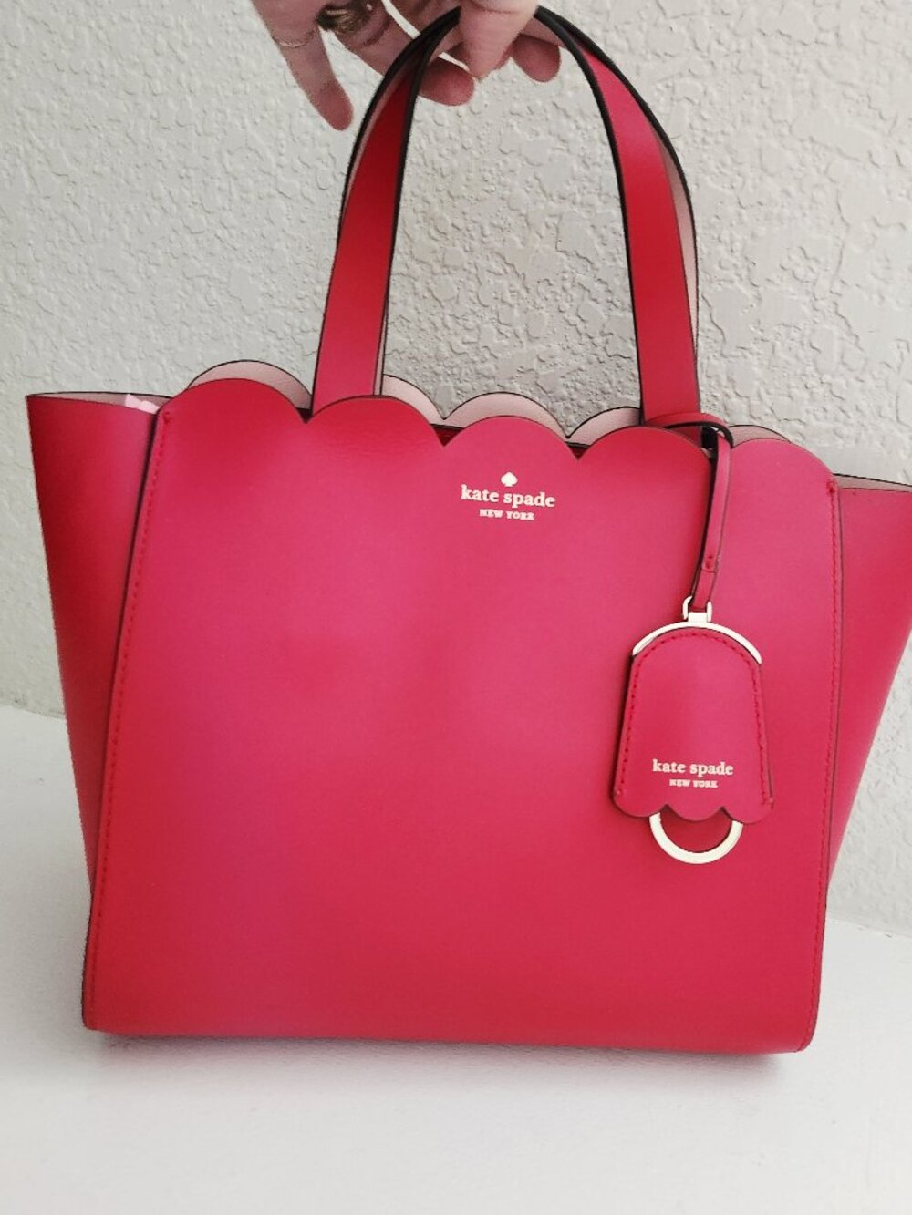 New Kate Spade NY Mina Red Leather Scalloped Shoulder Bag Purse